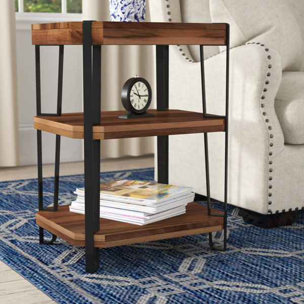 Union Rustic Tindal 28" H Industrial Modern Farmhouse Solid Wood Metal End Table With 2 Shelves